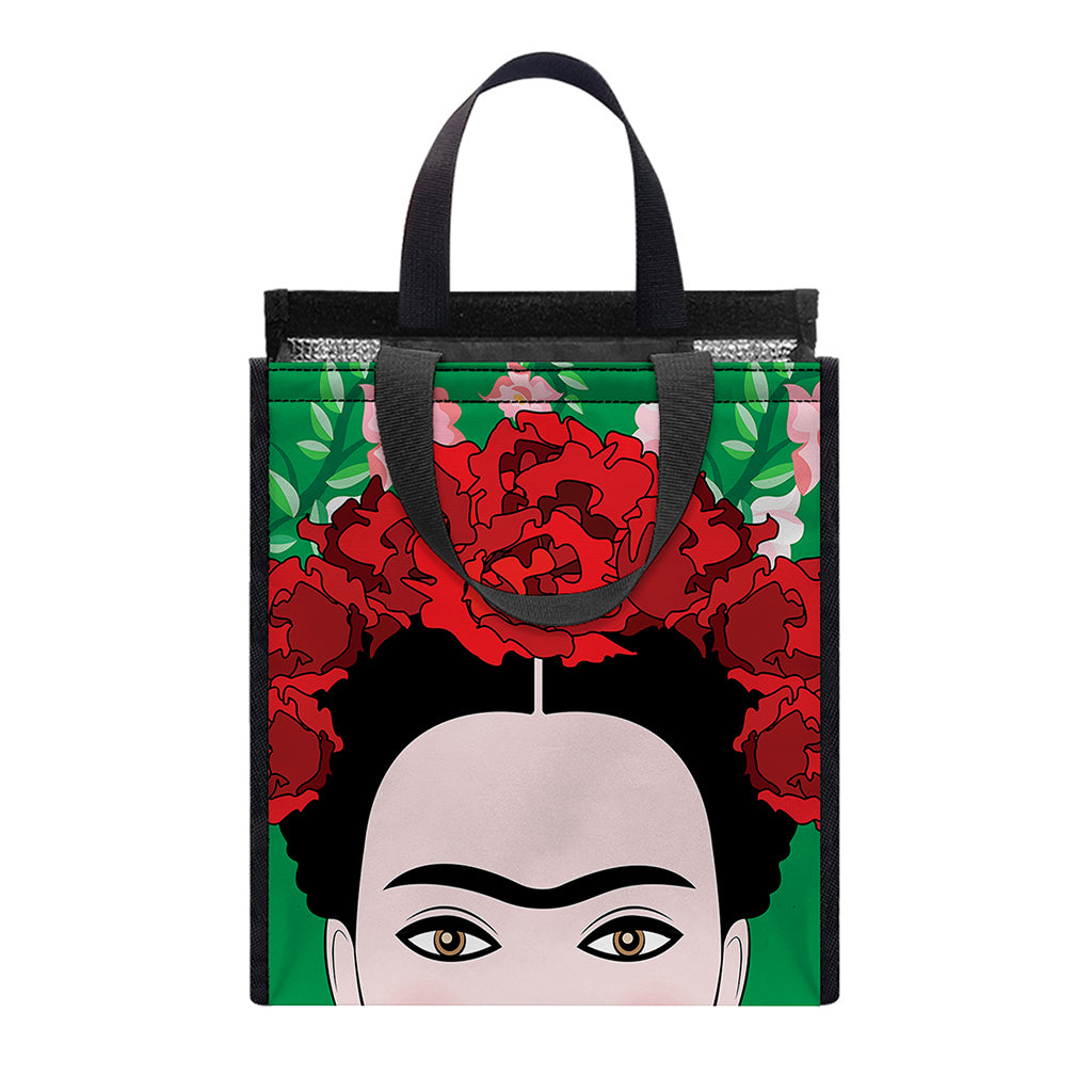 Frida Kahlo And Pink Floral Print Insulated Lunch Tote
