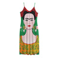 Frida Kahlo And Pink Floral Print Jersey Midi Cami Dress