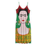 Frida Kahlo And Pink Floral Print Jersey Midi Cami Dress
