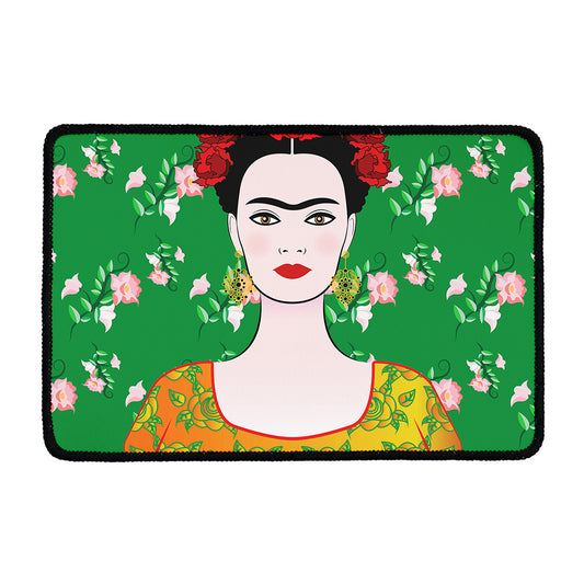 Frida Kahlo And Pink Floral Print Kitchen Mat