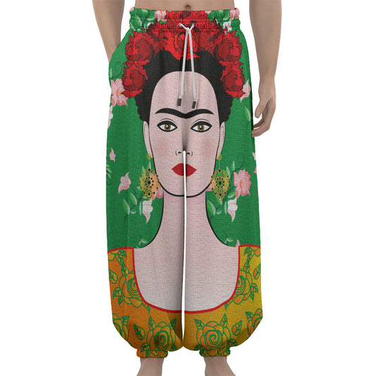 Frida Kahlo And Pink Floral Print Lantern Pants