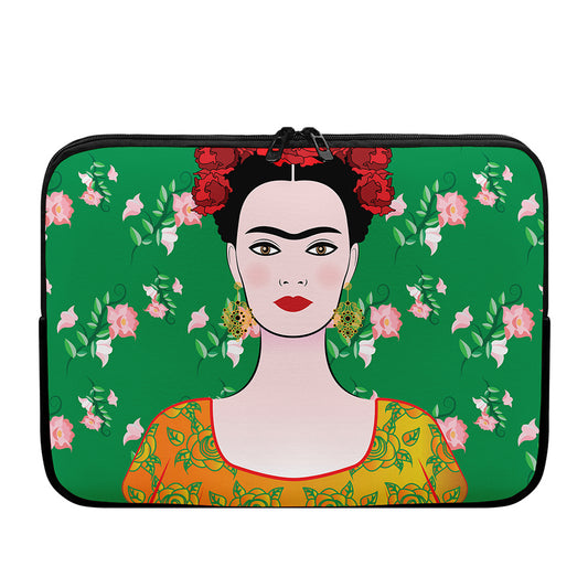 Frida Kahlo And Pink Floral Print Laptop Sleeve