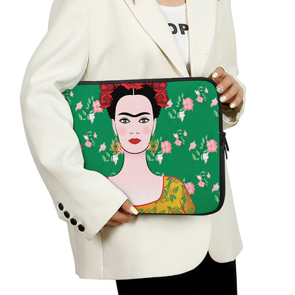 Frida Kahlo And Pink Floral Print Laptop Sleeve