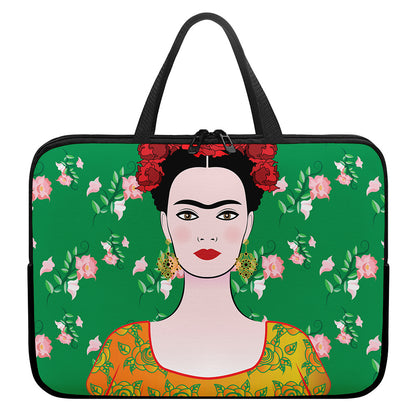 Frida Kahlo And Pink Floral Print Laptop Sleeve With Handle