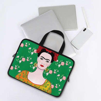 Frida Kahlo And Pink Floral Print Laptop Sleeve With Handle
