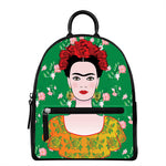 Frida Kahlo And Pink Floral Print Leather Backpack