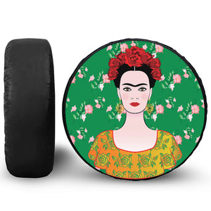 Frida Kahlo And Pink Floral Print Leather Spare Tire Cover