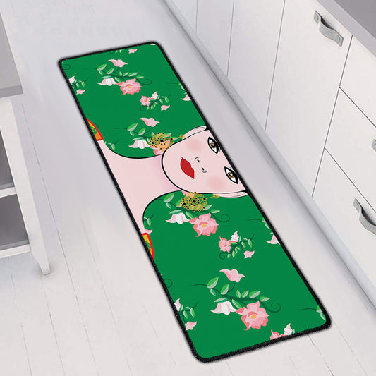 Frida Kahlo And Pink Floral Print Long Kitchen Mat