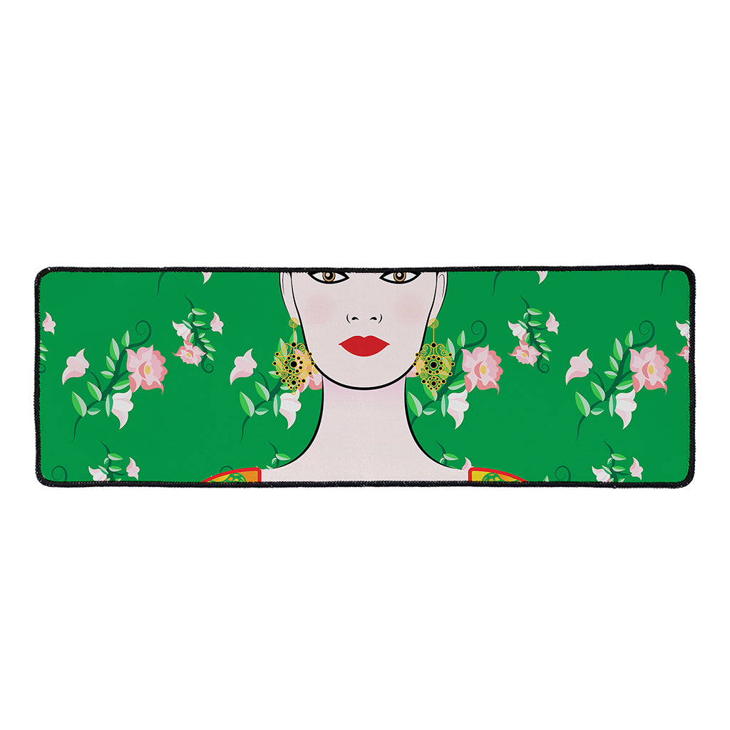 Frida Kahlo And Pink Floral Print Long Kitchen Mat