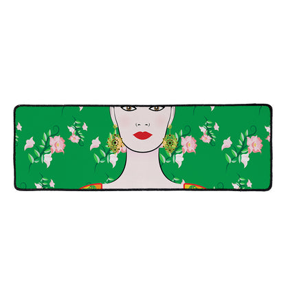 Frida Kahlo And Pink Floral Print Long Kitchen Mat
