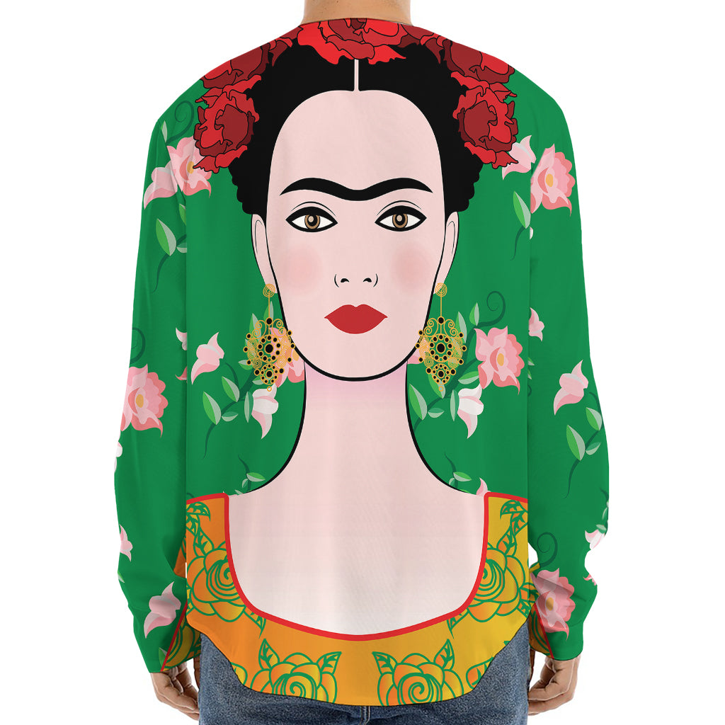 Frida Kahlo And Pink Floral Print Long Sleeve Baseball Jersey