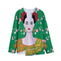 Frida Kahlo And Pink Floral Print Long Sleeve Short Coat