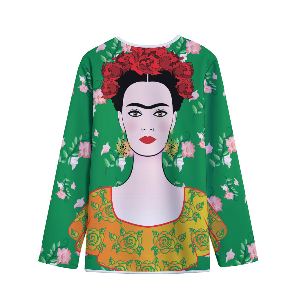 Frida Kahlo And Pink Floral Print Long Sleeve Short Coat