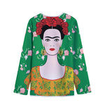 Frida Kahlo And Pink Floral Print Long Sleeve Short Coat