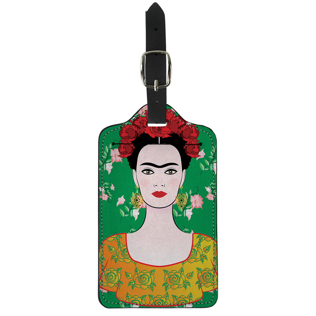 Frida Kahlo And Pink Floral Print Luggage Tag