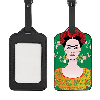Frida Kahlo And Pink Floral Print Luggage Tag