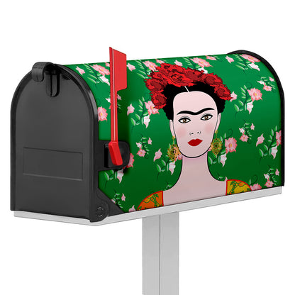 Frida Kahlo And Pink Floral Print Mailbox Cover
