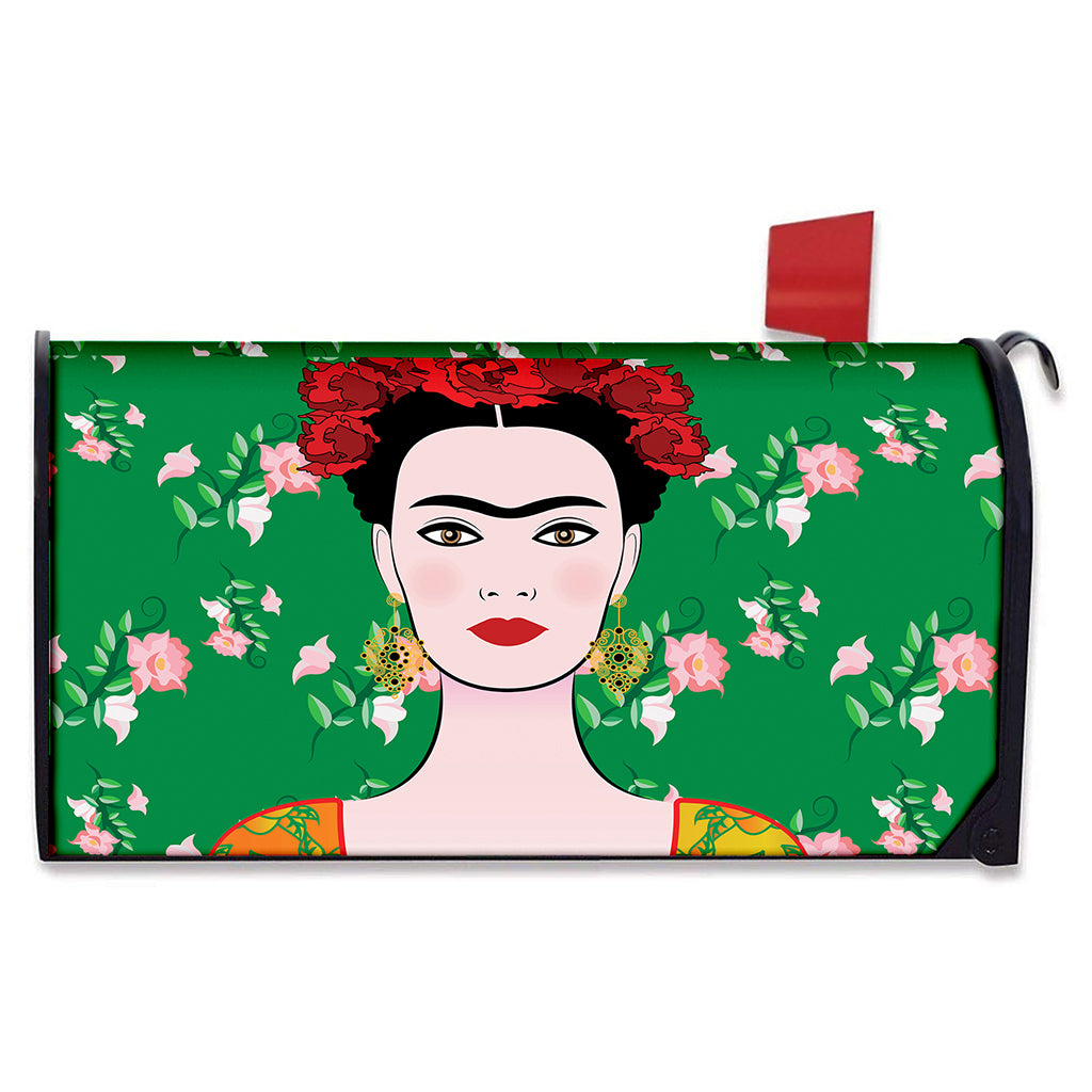 Frida Kahlo And Pink Floral Print Mailbox Cover