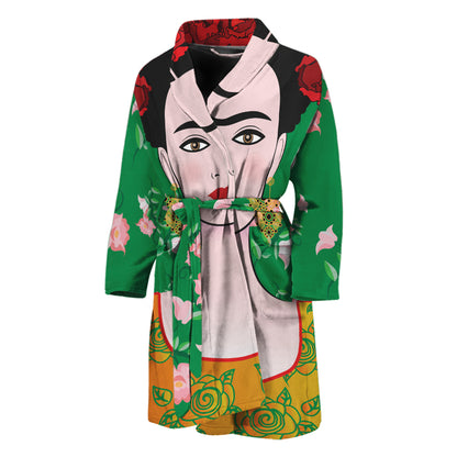 Frida Kahlo And Pink Floral Print Men's Bathrobe