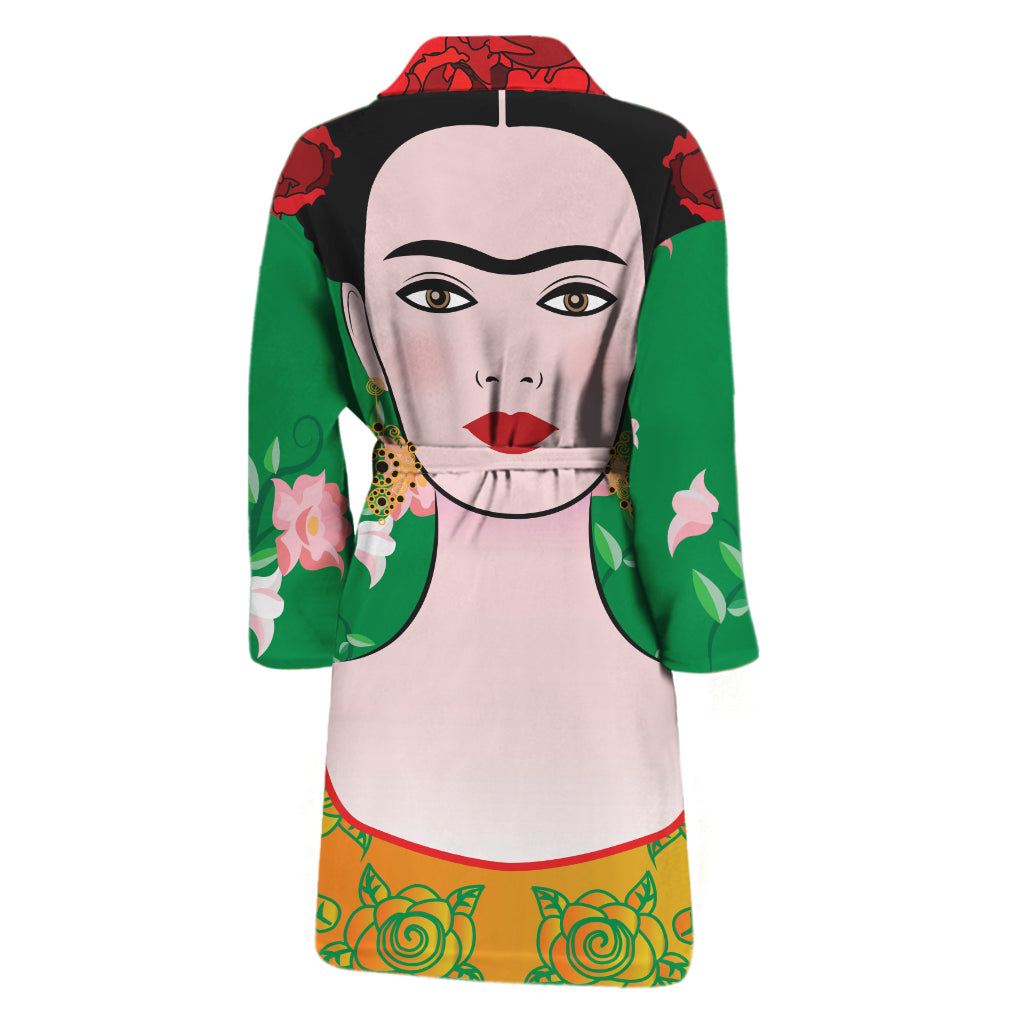 Frida Kahlo And Pink Floral Print Men's Bathrobe