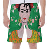 Frida Kahlo And Pink Floral Print Men's Beach Shorts