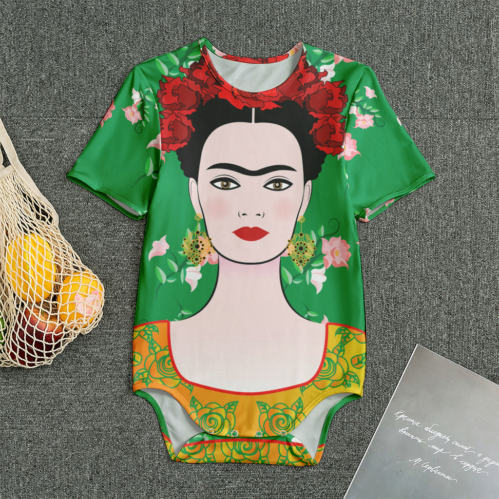 Frida Kahlo And Pink Floral Print Men's Bodysuit