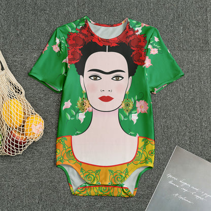 Frida Kahlo And Pink Floral Print Men's Bodysuit
