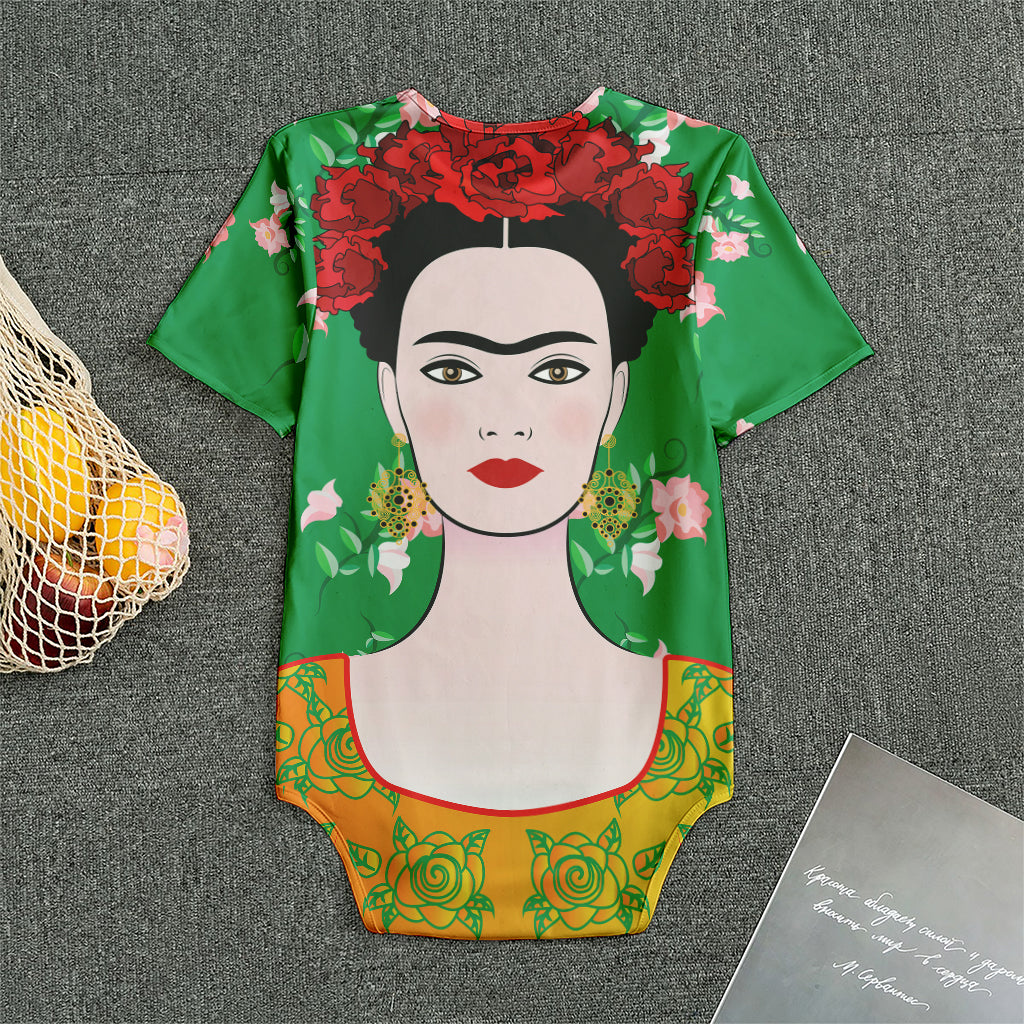 Frida Kahlo And Pink Floral Print Men's Bodysuit