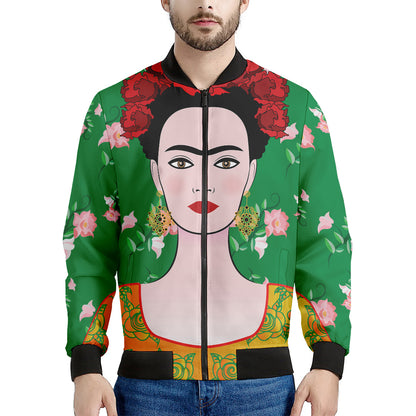 Frida Kahlo And Pink Floral Print Men's Bomber Jacket