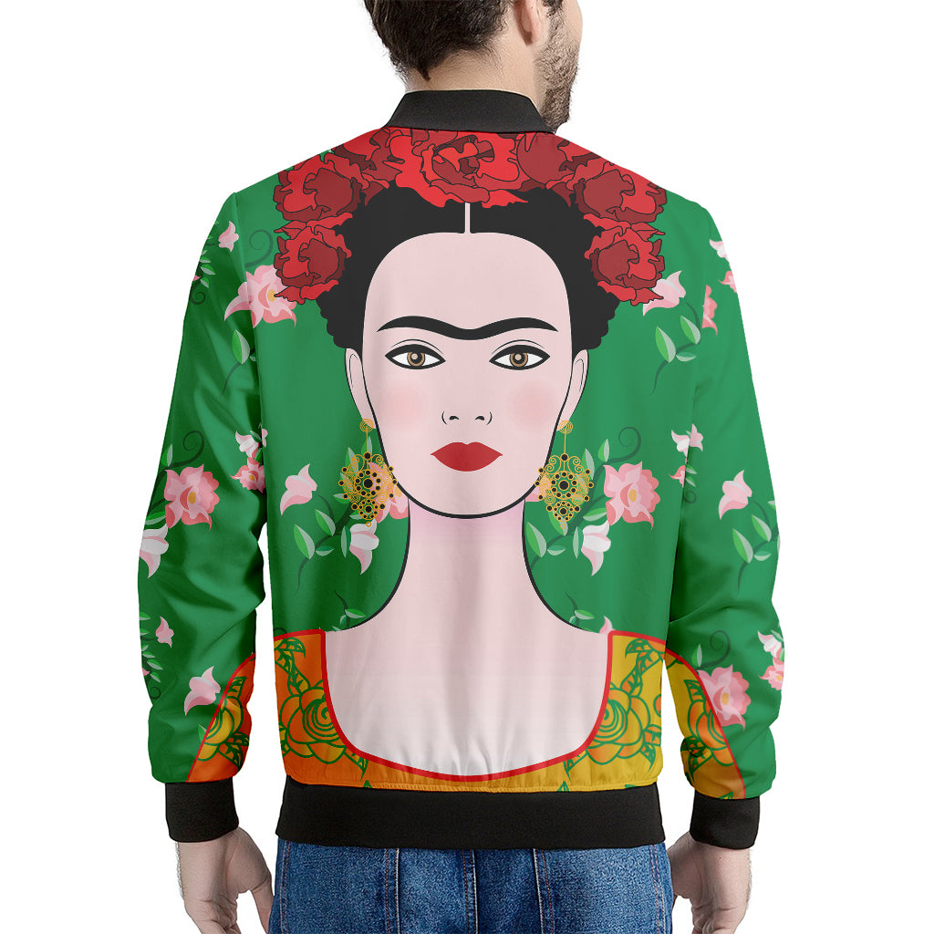 Frida Kahlo And Pink Floral Print Men's Bomber Jacket