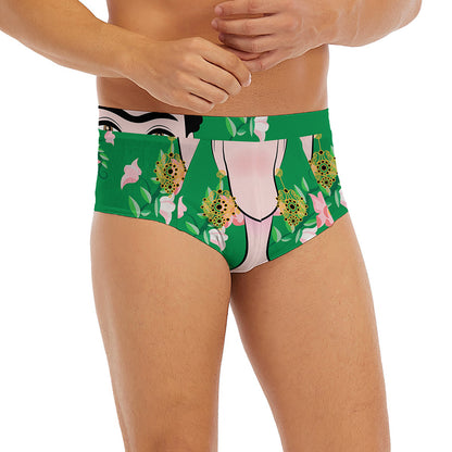 Frida Kahlo And Pink Floral Print Men's Briefs