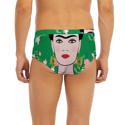 Frida Kahlo And Pink Floral Print Men's Briefs