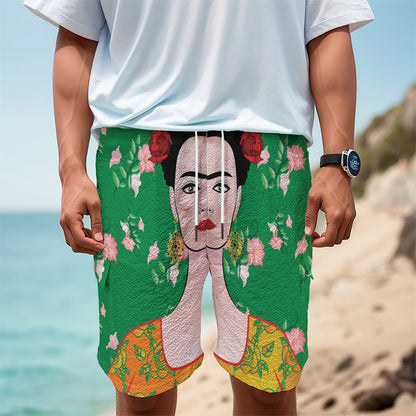 Frida Kahlo And Pink Floral Print Men's Cargo Shorts