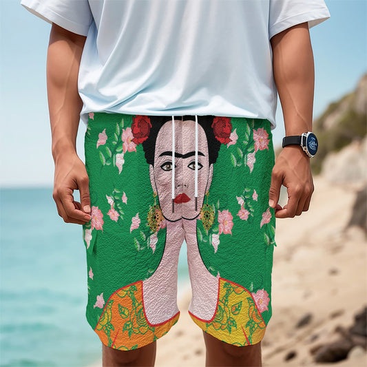 Frida Kahlo And Pink Floral Print Men's Cargo Shorts