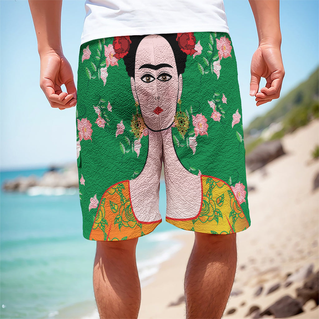 Frida Kahlo And Pink Floral Print Men's Cargo Shorts
