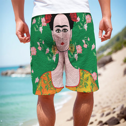 Frida Kahlo And Pink Floral Print Men's Cargo Shorts