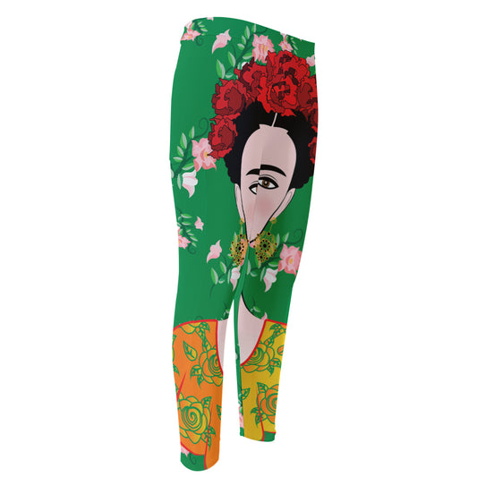 Frida Kahlo And Pink Floral Print Men's Compression Pants