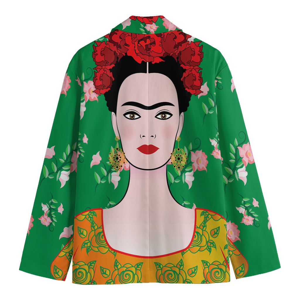 Frida Kahlo And Pink Floral Print Men's Cotton Blazer