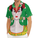 Frida Kahlo And Pink Floral Print Men's Deep V-Neck Shirt