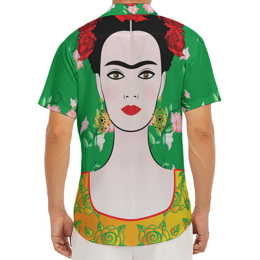 Frida Kahlo And Pink Floral Print Men's Deep V-Neck Shirt