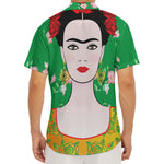 Frida Kahlo And Pink Floral Print Men's Deep V-Neck Shirt