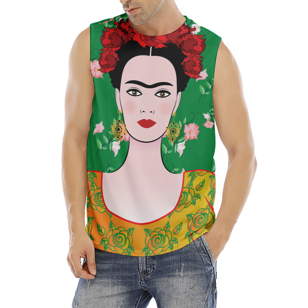 Frida Kahlo And Pink Floral Print Men's Fitness Tank Top