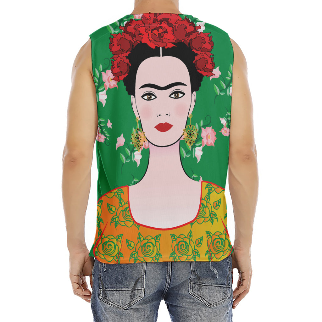 Frida Kahlo And Pink Floral Print Men's Fitness Tank Top