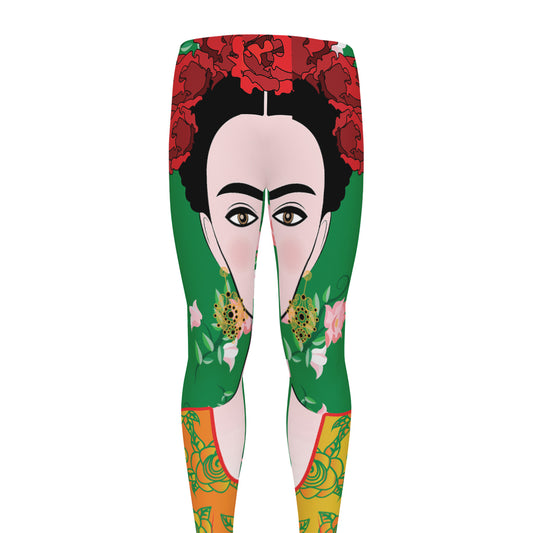 Frida Kahlo And Pink Floral Print Men's leggings