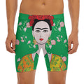 Frida Kahlo And Pink Floral Print Men's Long Boxer Briefs