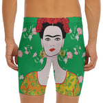 Frida Kahlo And Pink Floral Print Men's Long Boxer Briefs