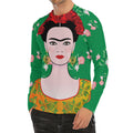 Frida Kahlo And Pink Floral Print Men's Long Sleeve Rash Guard