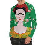 Frida Kahlo And Pink Floral Print Men's Long Sleeve Rash Guard