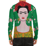 Frida Kahlo And Pink Floral Print Men's Long Sleeve Rash Guard