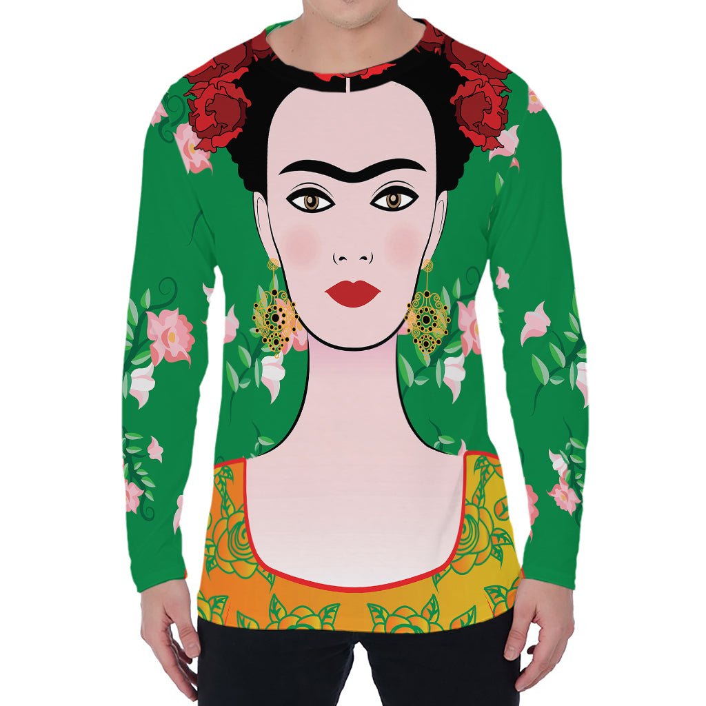 Frida Kahlo And Pink Floral Print Men's Long Sleeve T-Shirt